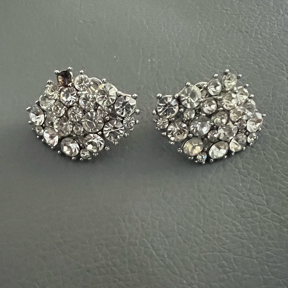 Trifari Clip On Earrings Crystals Vintage AS IS